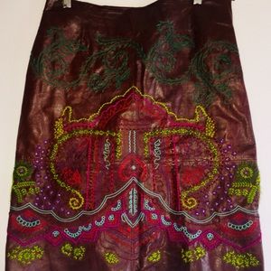 Gorgeous embroidered leather skirt- Anthropologie